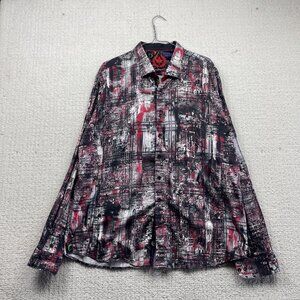 Au Noir Shirt Geo Abstract Psychedelic Men 7 Red Long Sleeve Button Down